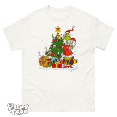 Vintage Grinch With Gift Boxes And Christmas Tree T-Shirt Product Photo 1